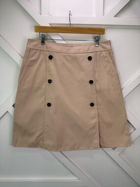 Hugo Boss Valarea Skirt Beige Tan Cotton Mini A-Line Button Front Size 10